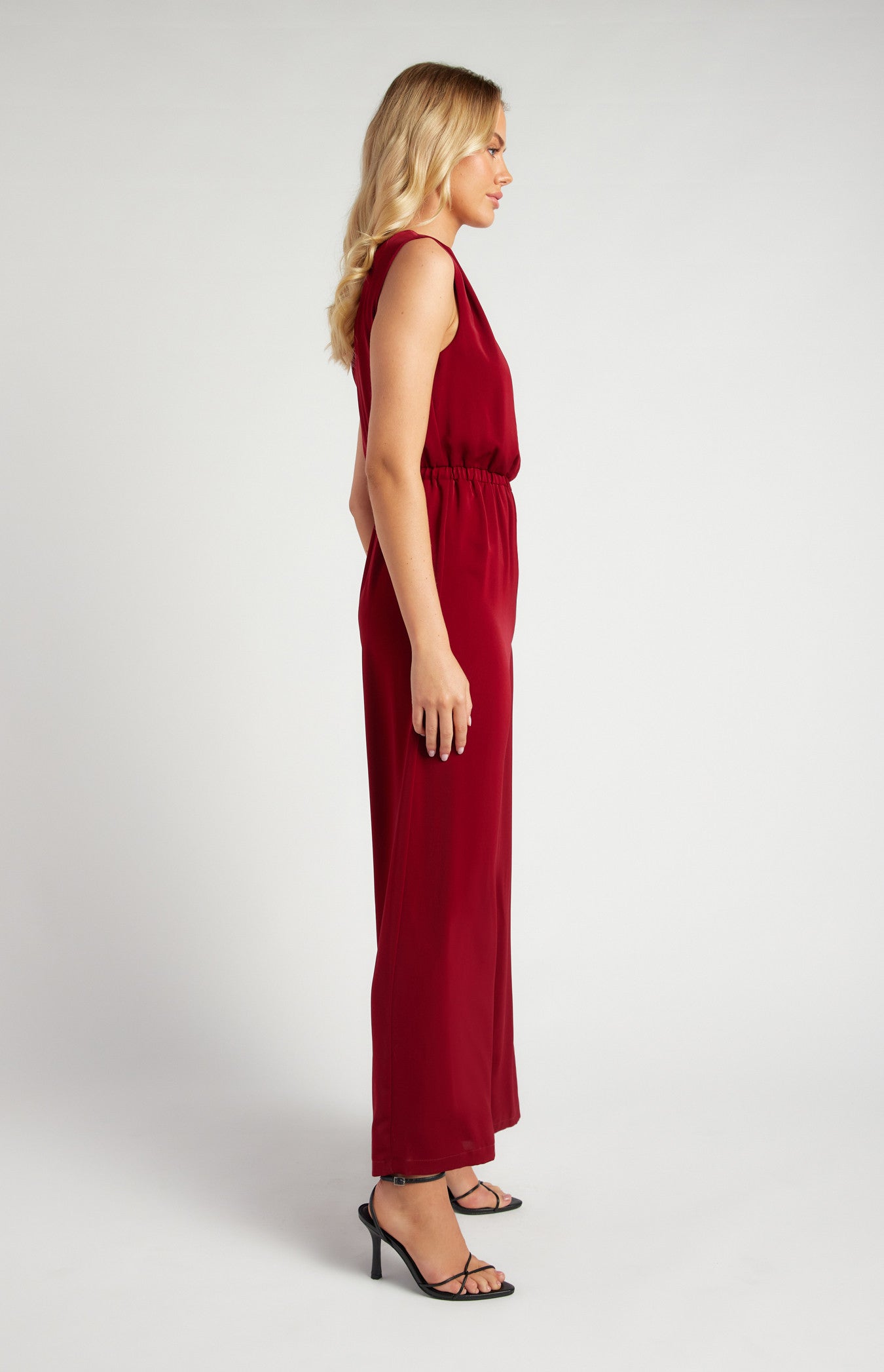 One Shoulder Elastic Waist Jumpsuit with Scarf Tie