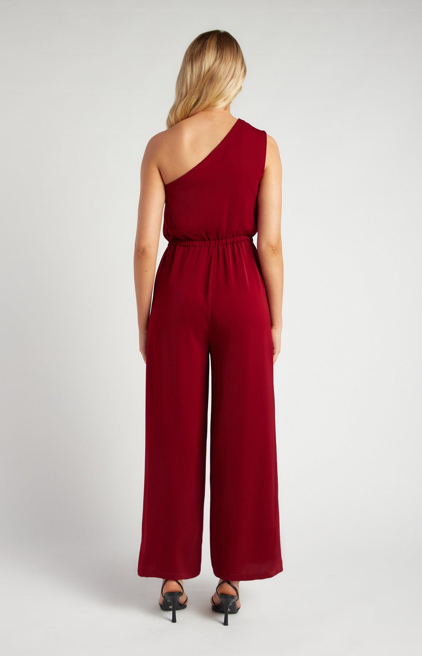 One Shoulder Elastic Waist Jumpsuit with Scarf Tie